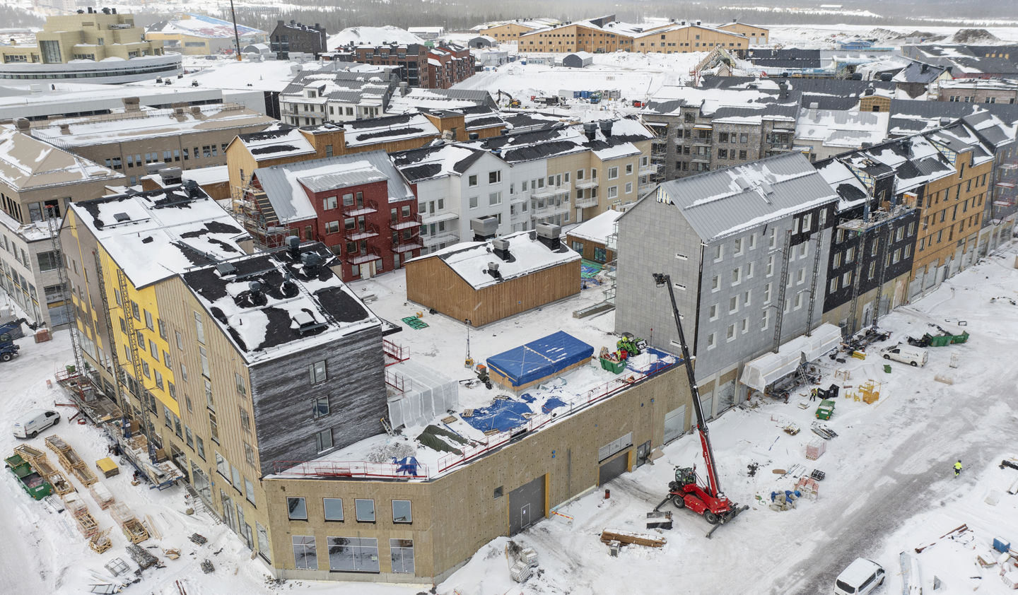 Drönarbild över en del av stadsflytten i Kiruna.