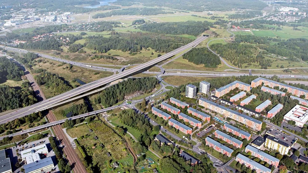Drönarbild över förbifart Stockholm