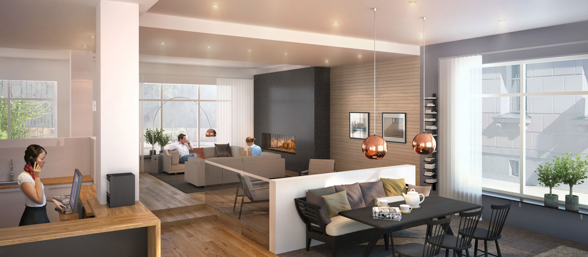 Lounge i livsstilsboendet Brf Sädesärlan på Östermalm i Stockholm
