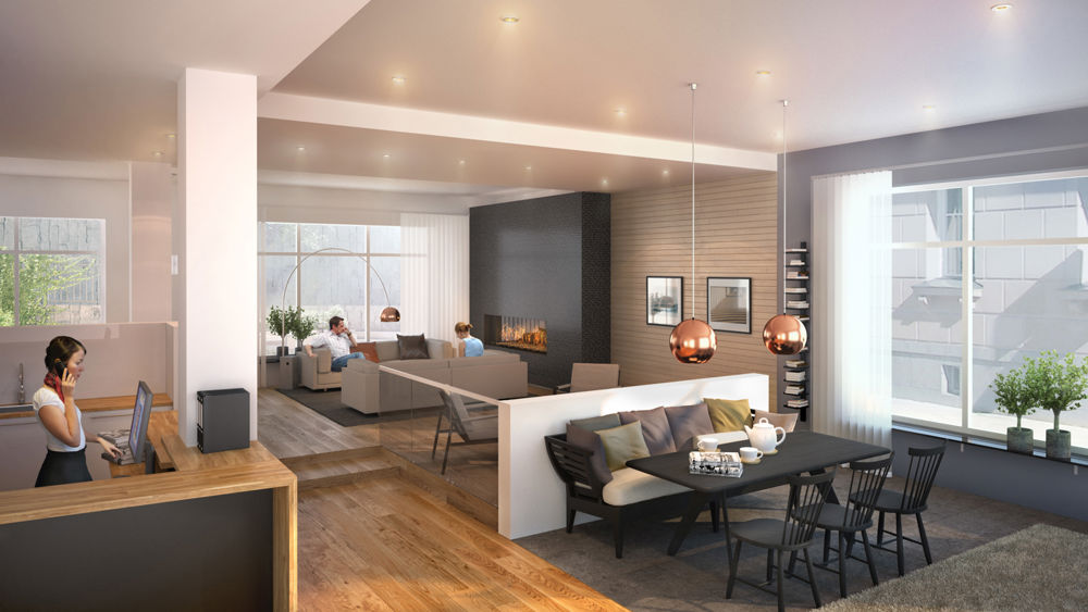 Lounge i livsstilsboendet Brf Sädesärlan på Östermalm i Stockholm
