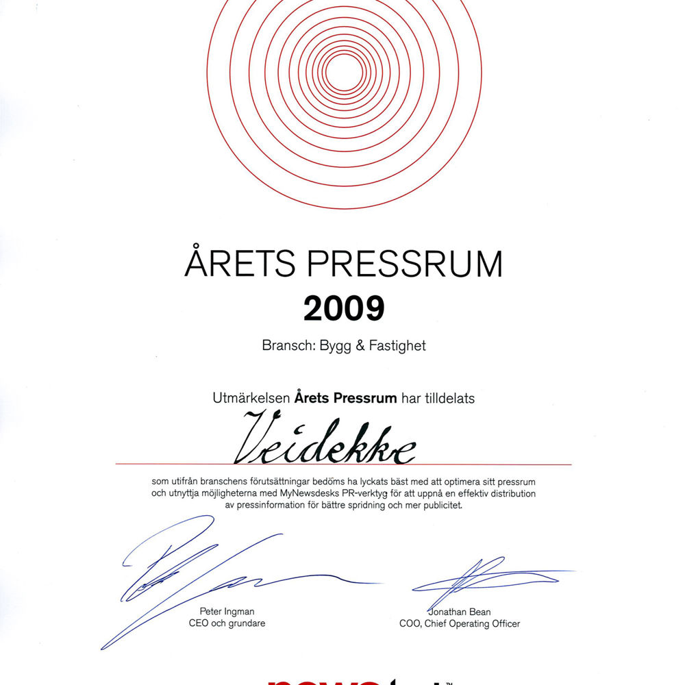 Veidekke - Årets pressrum 2009 i kategorin Bygg & Fastighet
