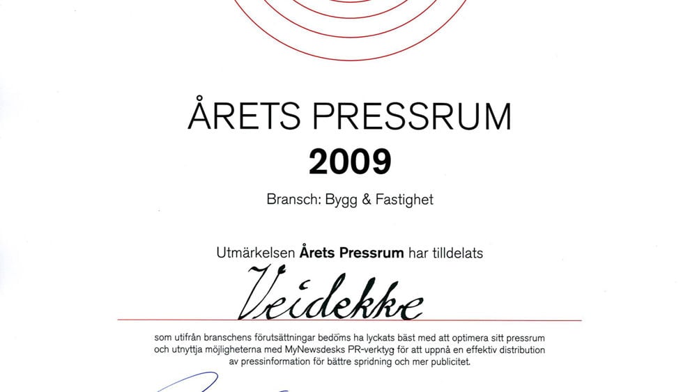 Veidekke - Årets pressrum 2009 i kategorin Bygg & Fastighet