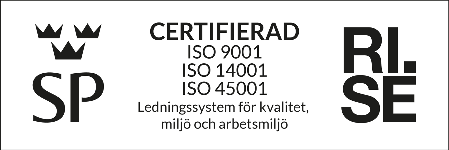 Certifieringsmärke från RISE för ISO