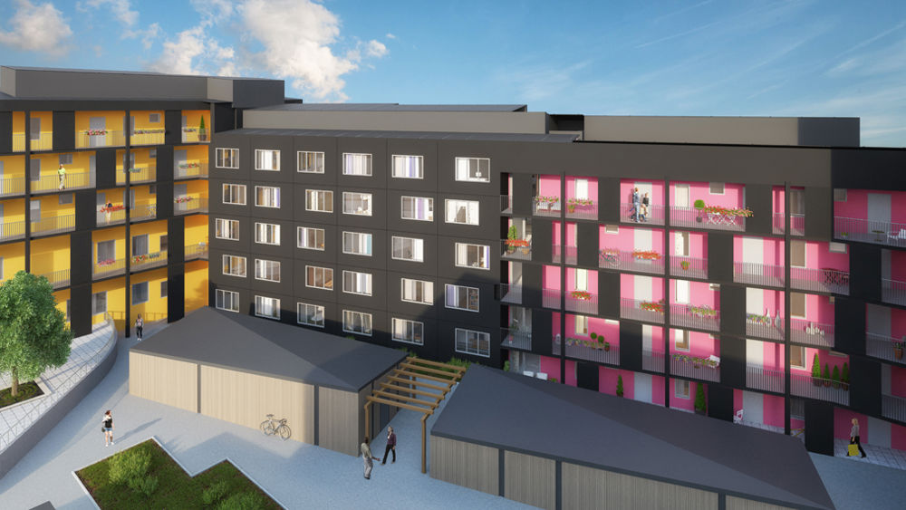 Yteffektiva lägenheter planeras vid Kvarnbergsplan i Huddinge. Foto: Veidekke