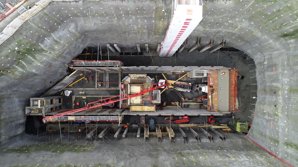 Ett infrastrukturprojekt fotat uppifrån.