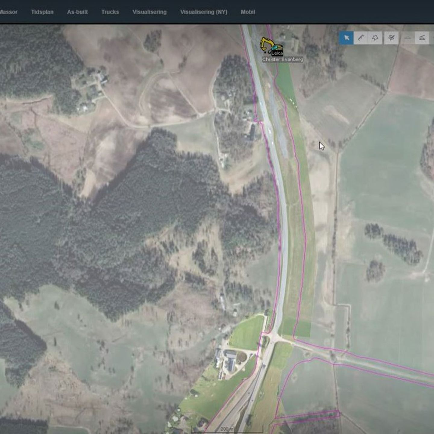 Visualisering av delar av vägsträckningen i verktyget Infrakit.