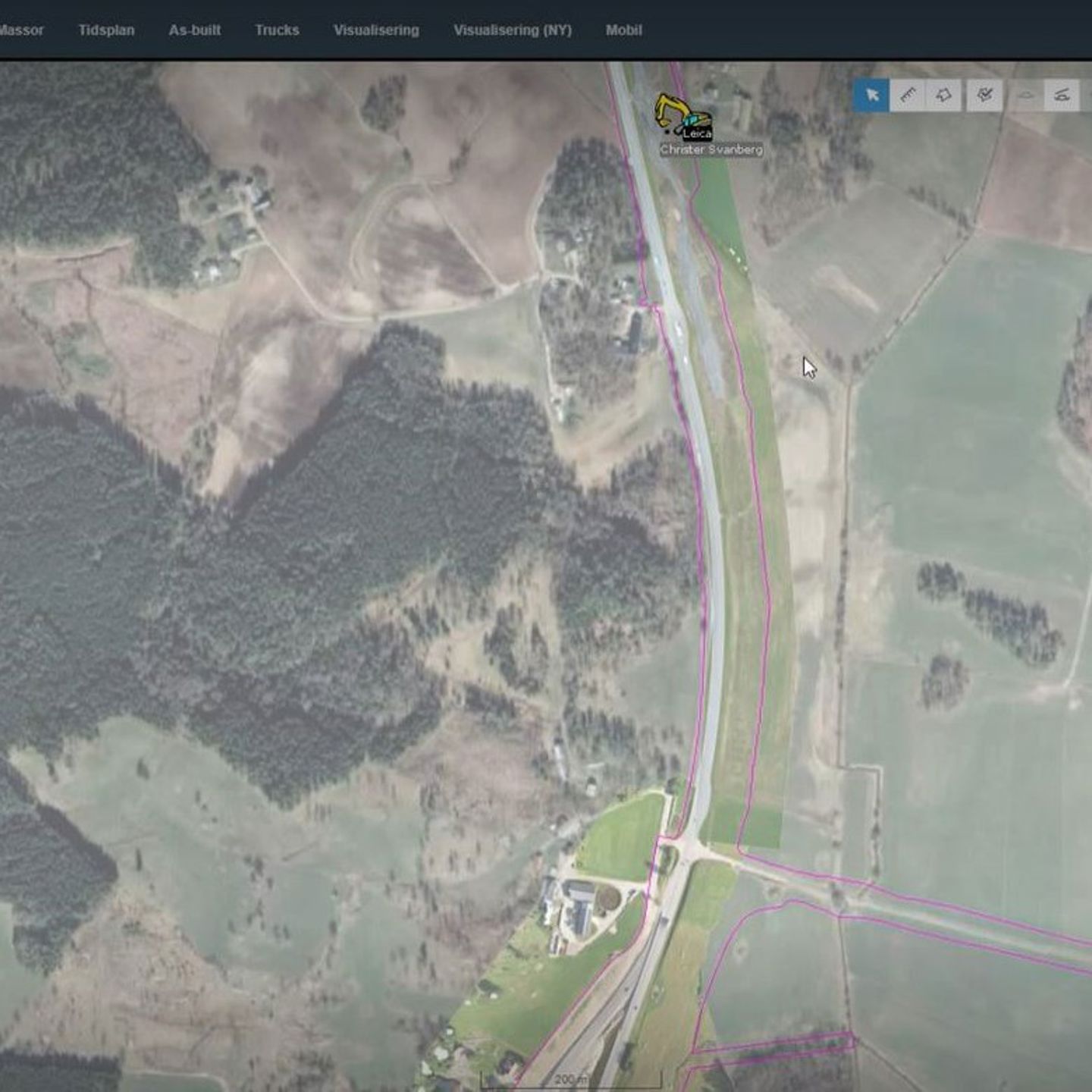 Visualisering av delar av vägsträckningen i verktyget Infrakit. 